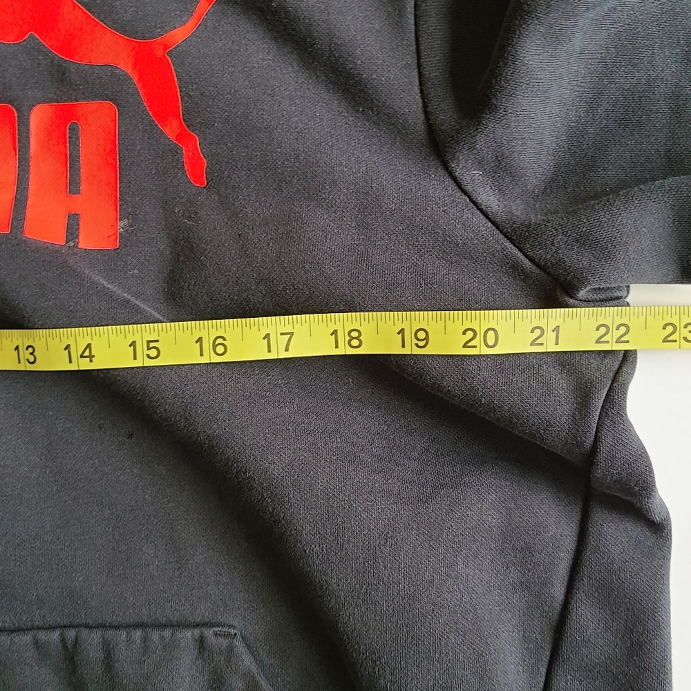 Puma Large Black Red Logo long sleeve hooded sweatshirt front pocket work - Picture 3 of 6
